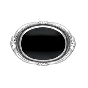 Sterling Silver Whitby Jet Heritage Oval Fleur Brooch, M057.