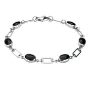 Sterling Silver Whitby Jet Oval Linked Bracelet B026