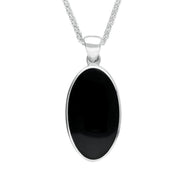 Sterling Silver Whitby Jet Oval Open Back Long Necklace. P026.