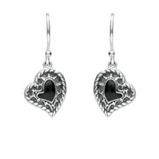 Silver Whitby Jet Oxidised Heart Drop Earrings E1956