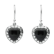 Silver Whitby Jet Oxidised Heart Drop Earrings E1958