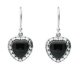 Silver Whitby Jet Oxidised Heart Drop Earrings E1958