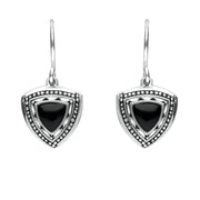 Silver Whitby Jet Oxidised Shield Drop Earrings E1915