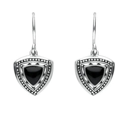 Silver Whitby Jet Oxidised Shield Drop Earrings E1915