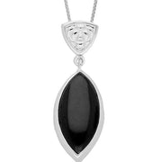 Sterling Silver Whitby Jet Patterned Marquise Necklace. P2625.