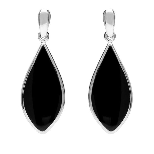 Silver Whitby Jet Pointed Pear Drop Earrings E218
