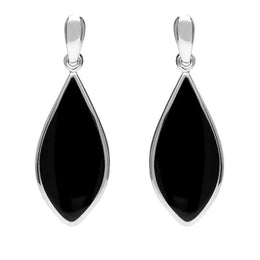 Silver Whitby Jet Pointed Pear Drop Earrings E218