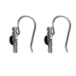 Sterling Silver Whitby Jet Rope Edge Open Circle Port Hole Earrings. E1621
