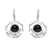 Silver Whitby Jet Rose Stone Centre Hook Earrings E1916