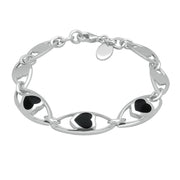 Sterling Silver Whitby Jet Seven Link Heart Bracelet B1082