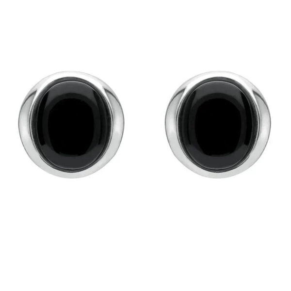Silver Whitby Jet Small Oval Wave Stud Earrings E1792