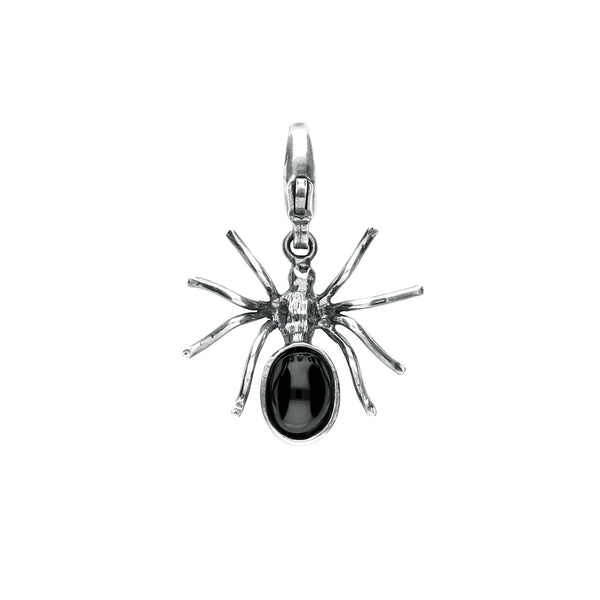 Sterling Silver Whitby Jet Spider Clip Charm. G393