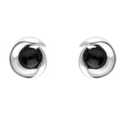 Sterling Silver Whitby Jet Spiral Stud Earrings. E1913.