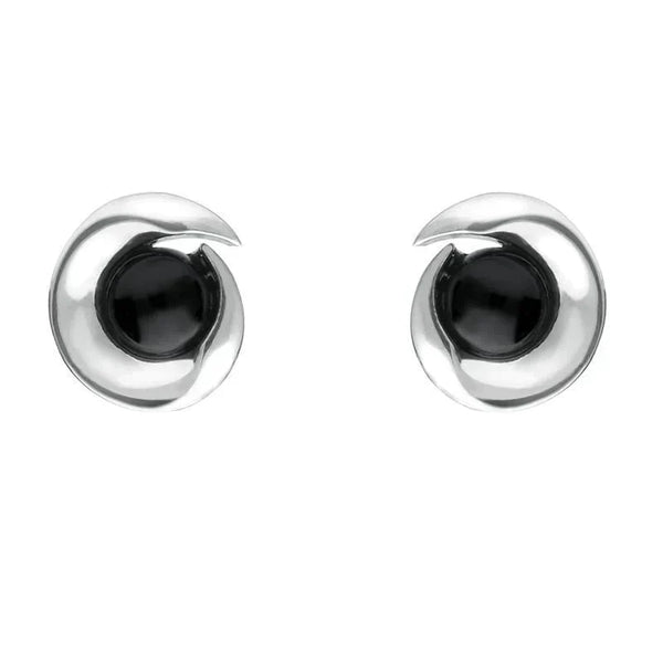 Sterling Silver Whitby Jet Spiral Stud Earrings. E1913.