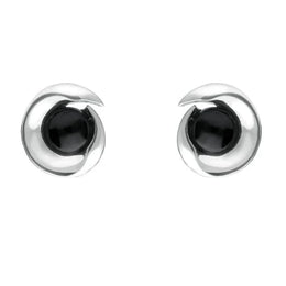 Sterling Silver Whitby Jet Spiral Stud Earrings. E1913.