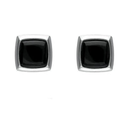 Sterling Silver Whitby Jet Square Edge Stud Earrings. E2129.