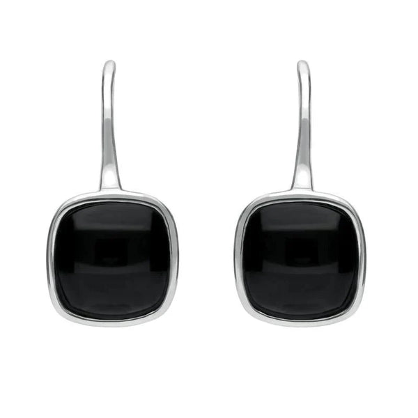 Sterling Silver Whitby Jet Stone Cushion Drop Earrings E1917
