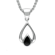 Silver Whitby Jet Tear Drop Necklace P214
