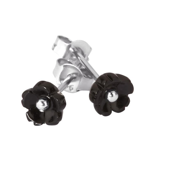 Sterling Silver Whitby Jet Petite Petal Stud Earrings. E1326.