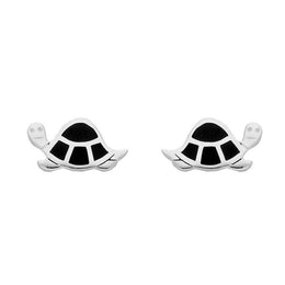 Sterling Silver Whitby Jet Tortoise Stud Earrings. E1942.
