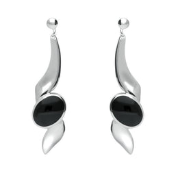 Sterling Silver Whitby Jet Twist Drop Earrings E029