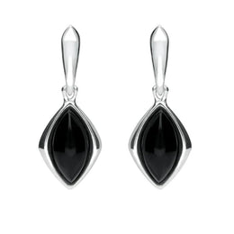 Sterling Silver Whitby Jet Wide Marquise Open Back Drop Earrings E1561
