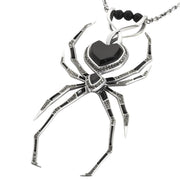 Silver Whitby Jet and Marcasite Gothic Spider Necklace P2039C
