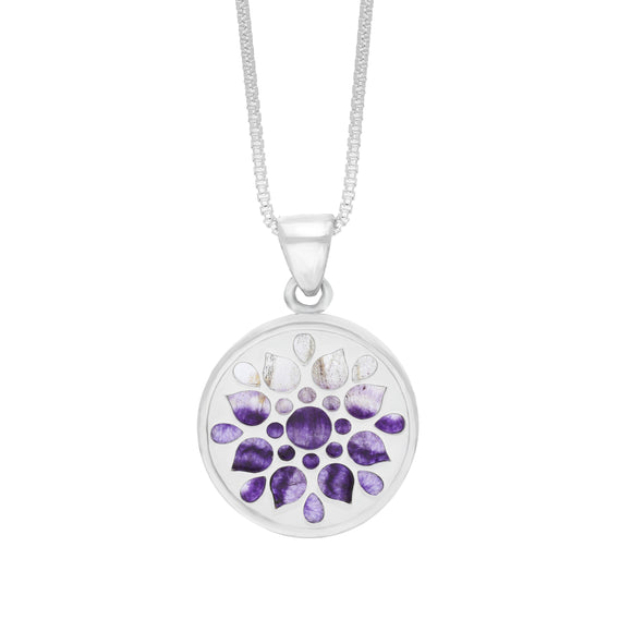 Silver &amp; Blue John Flower Burst Chatsworth Decor Round Pendant 17Mm