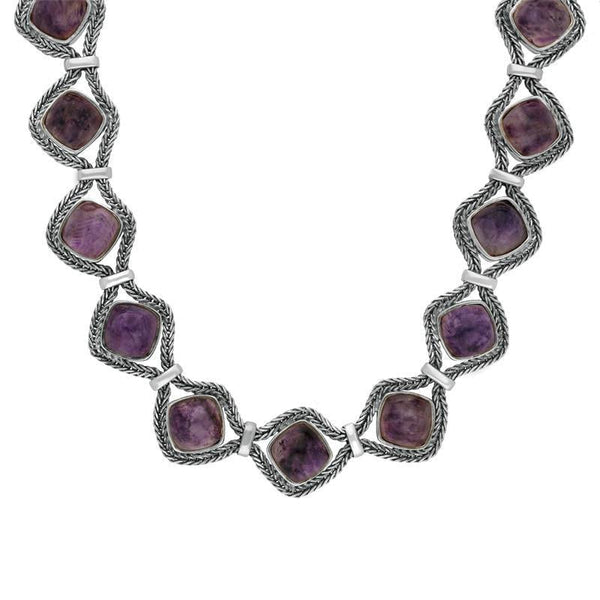 Sterling Silver Blue John Foxtail Cushion Fifteen Stone Necklace. n965.