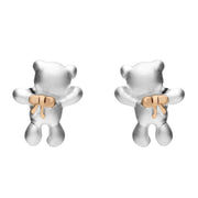 Silver and Rose Gold Teddy Bear Stud Earrings E2364