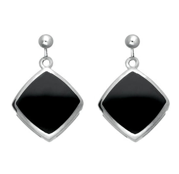 Sterling Silver Whitby Jet Cushion Square Drop Earrings E1035