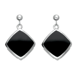 Sterling Silver Whitby Jet Cushion Square Drop Earrings E1035