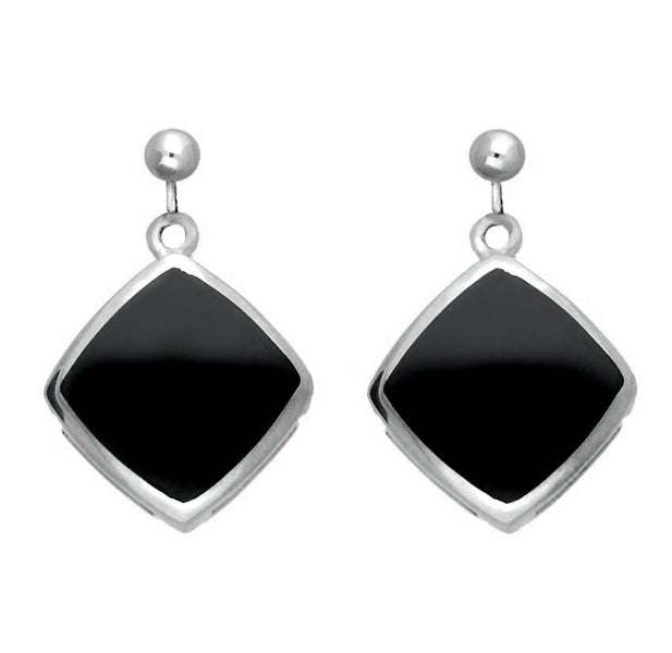 Sterling Silver Whitby Jet Cushion Square Drop Earrings E1035