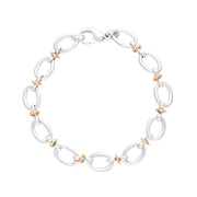 Sterling Silver 18ct Rose Gold Oval Link Handmade Bracelet C058BR