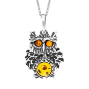Sterling Silver Amber Moving Head Owl Necklace