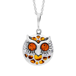 Sterling Silver Amber Owl Necklace P3330