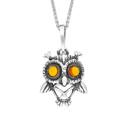 Sterling Silver Amber Small Owl Necklace, P3157