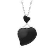 Sterling Silver Whitby Jet Abstract Double Heart Necklace P2760