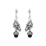 Sterling Silver Whitby Jet Acorn Leaf Drop Earrings, E2617