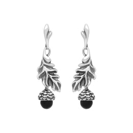 Sterling Silver Whitby Jet Acorn Leaf Drop Earrings, E2617