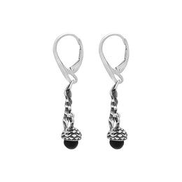 Sterling Silver Whitby Jet Acorn Leaf Hook Earrings