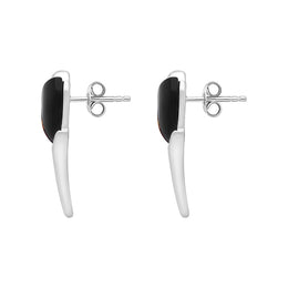 Sterling Silver Whitby Jet Amber 2 Stone Leaf Earrings