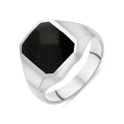 Sterling Silver Whitby Jet Cut Corner Signet Ring. R123.