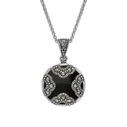 Sterling Silver Whitby Jet Marcasite Rounded Arc Necklace, P2140.