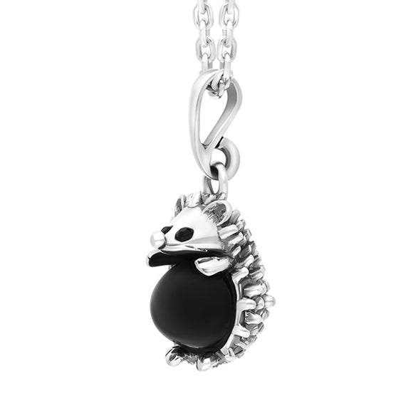Sterling Silver Whitby Jet Small Hedgehog Necklace