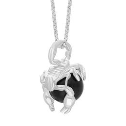 Sterling Silver Whitby Jet Zodiac Sagittarius 10mm Bead Pendant, P3619.