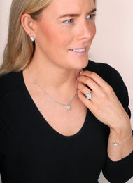 Sterling Silver White Mother of Pearl Bloom Four Leaf Clover Ball Edge Ring