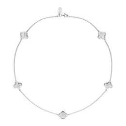 Sterling Silver WHITE MOP Bloom Four Leaf Clover Necklace, N1128