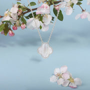 Sterling Silver White Mother of Pearl Bloom Large Four Leaf Clover Ball Edge Chain Necklet