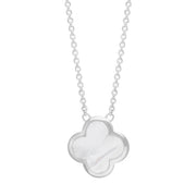 Sterling Silver WHITE MOP Bloom Large Four Leaf Clover Polished Edge Pendant, N1153